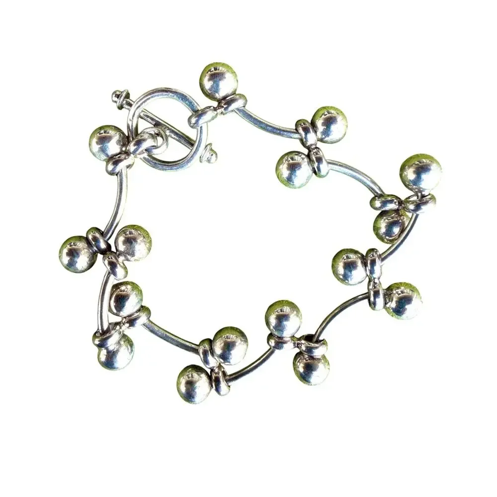 Vintage Peru 950 Sterling Silver Sphere Berry Chain Link Bracelet 8
